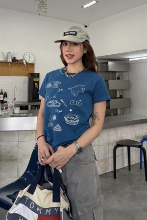 Heavyweight Embroidered Micro Loose Short Sleeve T-Shirt for Women - Versatile Summer Top, Casual Style, Y2K Fashion