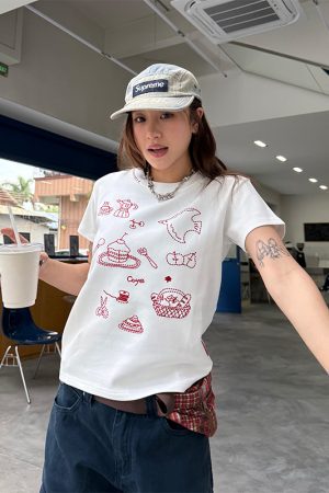 Heavyweight Embroidered Micro Loose Short Sleeve T-Shirt for Women - Versatile Summer Top, Casual Style, Y2K Fashion
