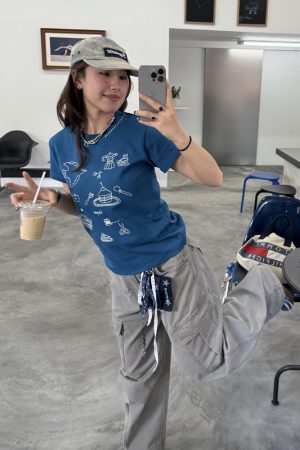 Heavyweight Embroidered Micro Loose Short Sleeve T-Shirt for Women - Versatile Summer Top, Casual Style, Y2K Fashion