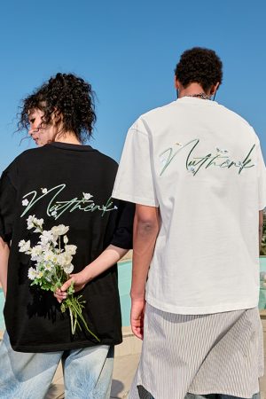 Heavyweight Floral Embroidered Short Sleeve T-Shirt for Men and Women - American Streetwear, Loose Fit, 2025 Summer Style