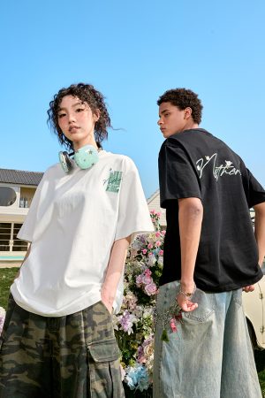 Heavyweight Floral Embroidered Short Sleeve T-Shirt for Men and Women - American Streetwear, Loose Fit, 2025 Summer Style