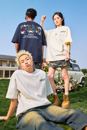 Heavyweight Floral Embroidery Letter Short Sleeve T-Shirt for Men - Streetwear Loose Fit Hip Hop Style - Summer 2025 Fashion