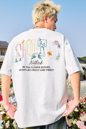 Heavyweight Floral Embroidery Letter Short Sleeve T-Shirt for Men - Streetwear Loose Fit Hip Hop Style - Summer 2025 Fashion