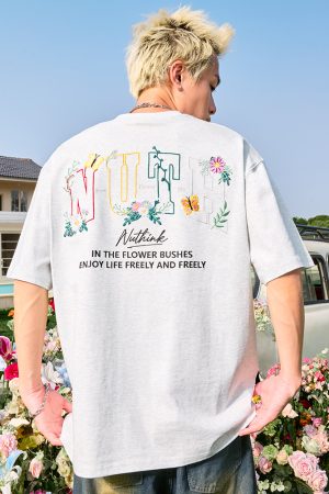 Heavyweight Floral Embroidery Letter Short Sleeve T-Shirt for Men - Streetwear Loose Fit Hip Hop Style - Summer 2025 Fashion