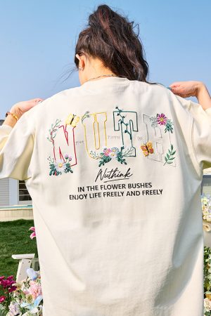 Heavyweight Floral Embroidery Letter Short Sleeve T-Shirt for Men - Streetwear Loose Fit Hip Hop Style - Summer 2025 Fashion