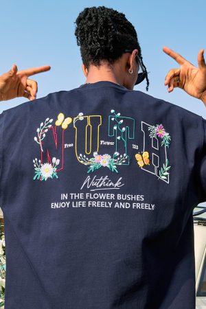 Heavyweight Floral Embroidery Letter Short Sleeve T-Shirt for Men - Streetwear Loose Fit Hip Hop Style - Summer 2025 Fashion