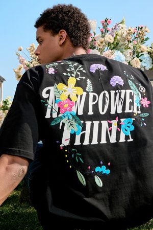 Heavyweight Floral Embroidery T-Shirt for Men and Women, Vintage Streetwear Style, Short Sleeve, 2025 Summer Fashion