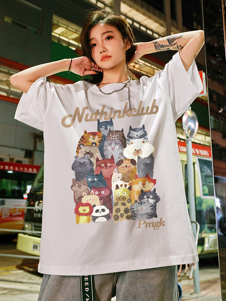 Heavyweight Loose Plus-Size Cartoon Animal T-Shirt for Men, Short Sleeve Summer Trendy Oversized Tee, Casual Streetwear Heavyweight Loose Plus-Size Cartoon Animal T-Shirt for Men, Short Sleeve Summer Trendy Oversized Tee, Casual Streetwear