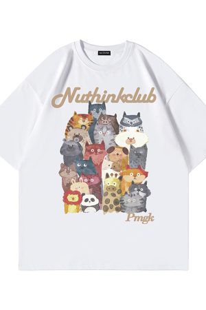 Heavyweight Loose Plus-Size Cartoon Animal T-Shirt for Men, Short Sleeve Summer Trendy Oversized Tee, Casual Streetwear