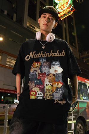 Heavyweight Loose Plus-Size Cartoon Animal T-Shirt for Men, Short Sleeve Summer Trendy Oversized Tee, Casual Streetwear