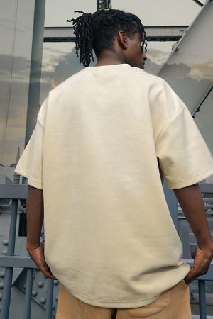 Heavyweight Solid Color Suede Short Sleeve T-Shirt for Men - Loose Fit Trendy Summer Streetwear Top