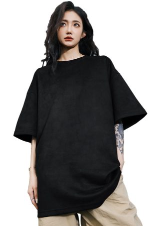 Heavyweight Solid Color Suede Short Sleeve T-Shirt for Men - Loose Fit Trendy Summer Streetwear Top