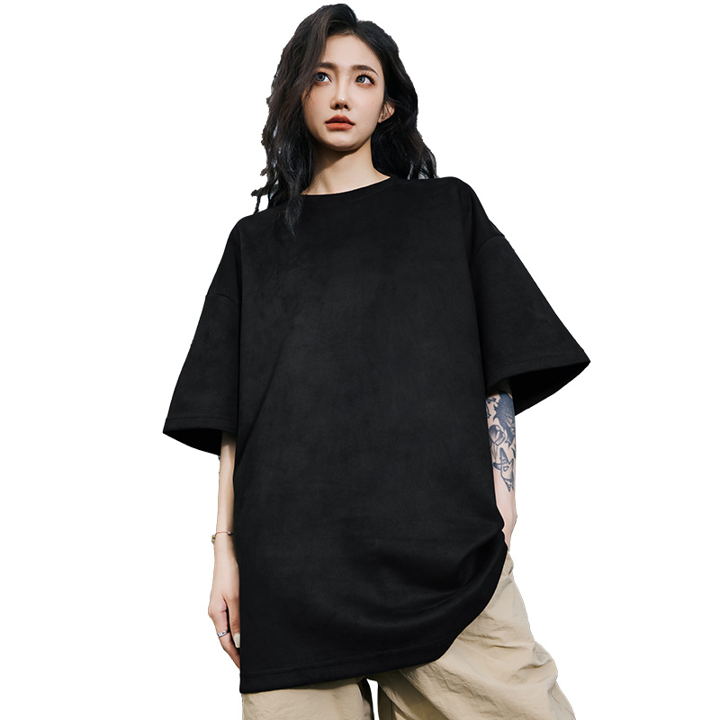 Heavyweight Solid Color Suede Short Sleeve T-Shirt for Men - Loose Fit Trendy Summer Streetwear Top Heavyweight Solid Color Suede Short Sleeve T-Shirt for Men - Loose Fit Trendy Summer Streetwear Top