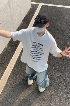 Heavyweight Streetwear Loose Fit Letter Print Short Sleeve T-Shirt for Men - 2025 Summer American High Street Style