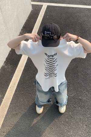 Heavyweight Streetwear Loose Fit Letter Print Short Sleeve T-Shirt for Men - 2025 Summer American High Street Style