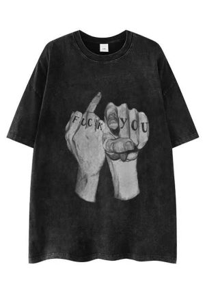 Heavyweight Vintage Washed Cotton Short Sleeve T-Shirt for Women - Hip-Hop Style, Retro Dark Fashion, European & American Trendy Design