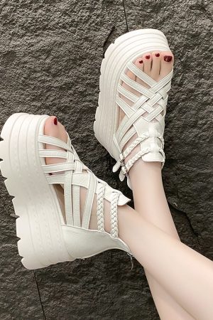 Height-Increasing 8cm Peep-Toe Wedge Sandals for Women - 2025 Summer Thick-Soled Versatile Hollow Roman Style
