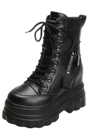 Height Increasing Martin Boots for Women - 10cm Thick Sole Ankle Boots in British Style - Versatile Autumn Winter Footwear