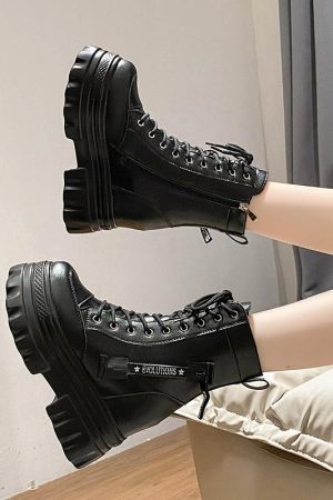 Height Increasing Martin Boots for Women - 10cm Thick Sole Ankle Boots in British Style - Versatile Autumn Winter Footwear