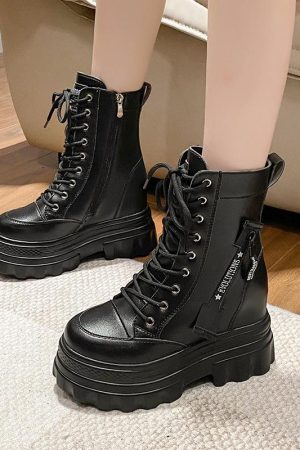 Height Increasing Martin Boots for Women - 10cm Thick Sole Ankle Boots in British Style - Versatile Autumn Winter Footwear