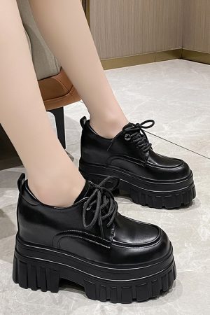 Height-Increasing Women's Patent Leather Platform Loafers - Thick-Soled Spring Autumn Shoes for Short Women