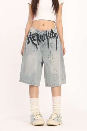 High-End American-Style Ink Spray Blue Jeans - Niche Design Straight Wide-Leg Cropped Pants for Trendy Casual Wear