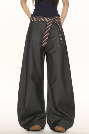 High-End Casual Wide-Leg Floor-Length Pants for Women - Unique Draped Design with Curved Blade Detail, Versatile Fashion Statement