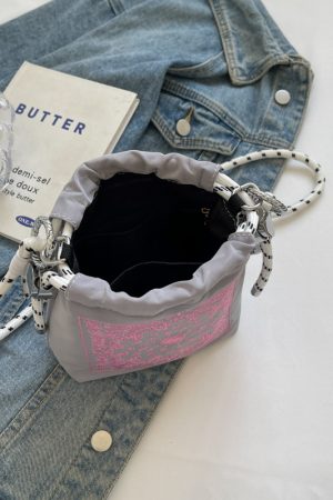 High-End Embroidered Canvas Bucket Bag for Women - Summer 2025 Drawstring Crossbody Phone Bag, Casual Style