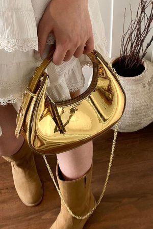 High-End Laser Patent Leather Crescent Handbag - Women's 2025 Trendy Chain Shoulder Crossbody Bag
