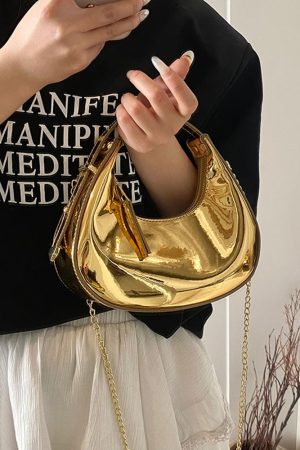 High-End Laser Patent Leather Crescent Handbag - Women's 2025 Trendy Chain Shoulder Crossbody Bag