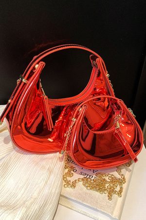 High-End Laser Patent Leather Crescent Handbag - Women's 2025 Trendy Chain Shoulder Crossbody Bag