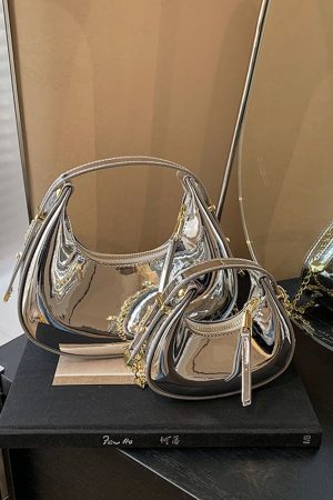 High-End Laser Patent Leather Crescent Handbag - Women's 2025 Trendy Chain Shoulder Crossbody Bag