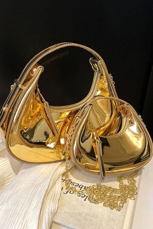 High-End Laser Patent Leather Crescent Handbag - Women's 2025 Trendy Chain Shoulder Crossbody Bag