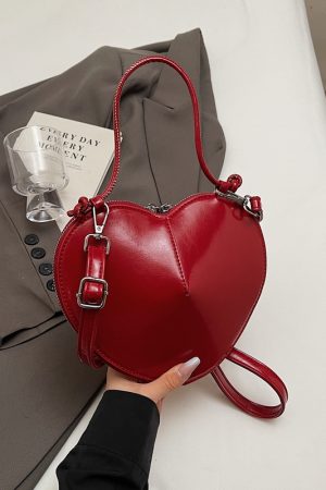 High-End Red Handbag for Women - 2025 Spring Summer Shoulder Crossbody Bag with Heart-Shaped Coin Purse, Trendy Niche Fashion Accessory