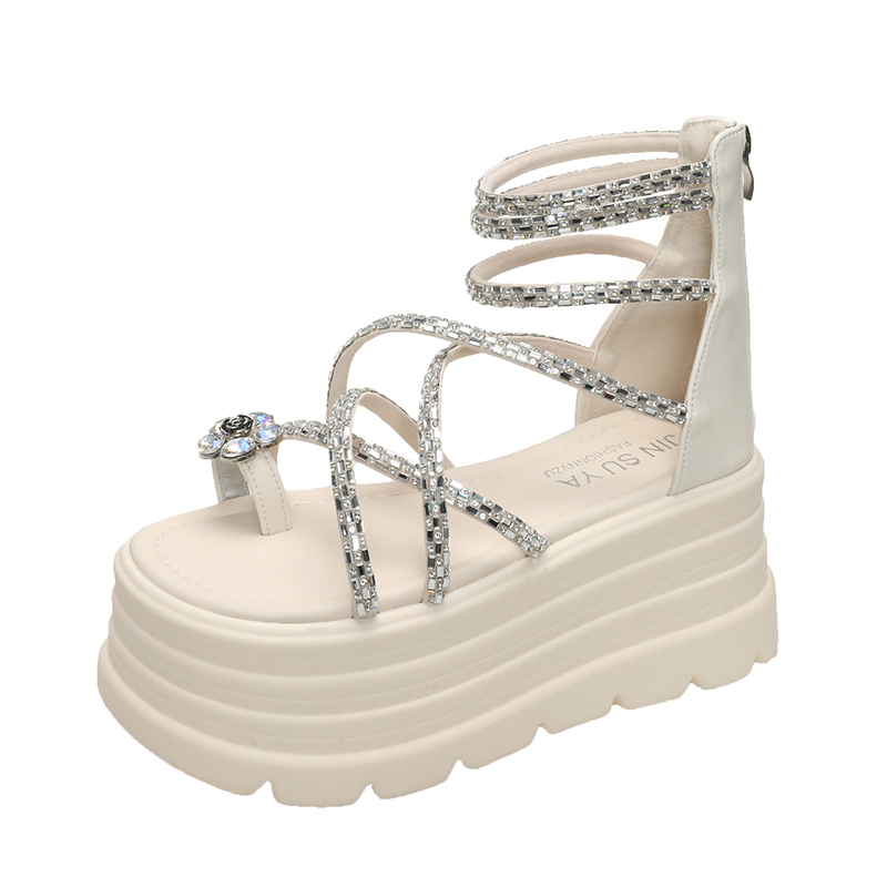 High-End Rhinestone Open-Toe Sandals for Women - 8cm Thick Sole, 2025 Summer Style, Perfect for Skirts, Chic Roman Footwear High-End Rhinestone Open-Toe Sandals for Women - 8cm Thick Sole, 2025 Summer Style, Perfect for Skirts, Chic Roman Footwear