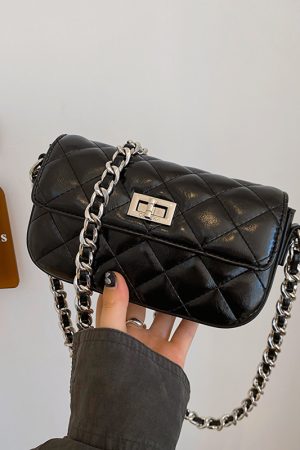 High-End Silver Diamond-Patterned Chain Crossbody Bag for Women - 2025 Minimalist Summer Fashion