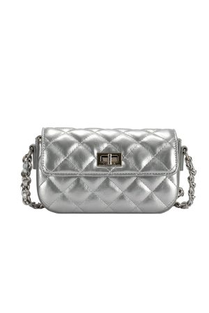 High-End Silver Diamond-Patterned Chain Crossbody Bag for Women - 2025 Minimalist Summer Fashion