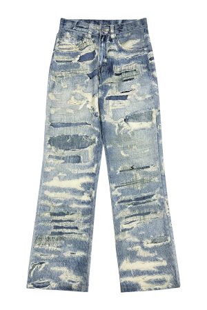 High Street American-Style Ripped Straight Loose Jeans for Men and Women - Fashionable Slim-Fit Wide-Leg Pants