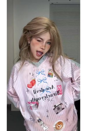 High Street American Style V-Neck Sweatshirt for Women - Cute Color-Block Plaid Long Sleeve Top, Autumn Casual Layering Essential