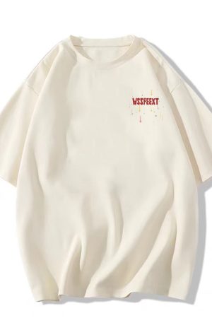 High Street Pure Cotton White Short Sleeve T-Shirt for Women, Plus Size, American Style, Casual Couple Top, Niche Design