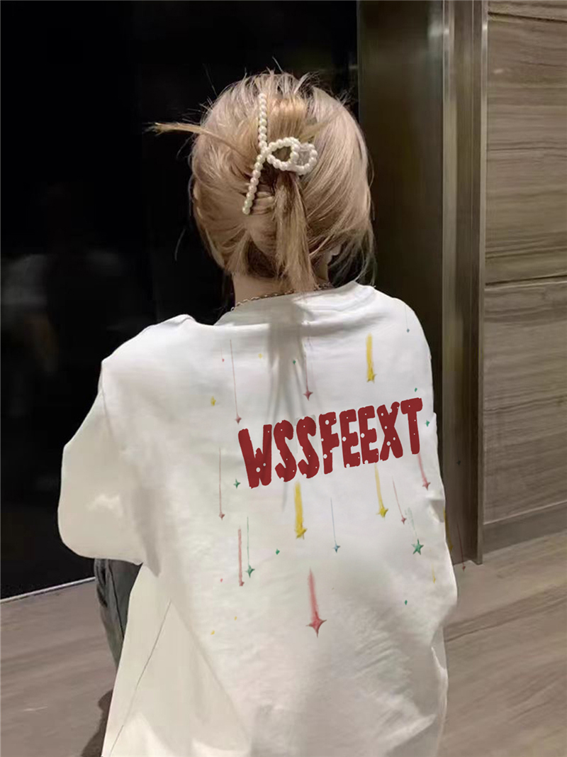 High Street Pure Cotton White Short Sleeve T-Shirt for Women, Plus Size, American Style, Casual Couple Top, Niche Design