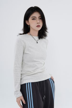 High Street Solid Color Short-Sleeve T-Shirt for Men and Women, Retro Straight Shoulder Small Collar, Fitted Y2K Style Top