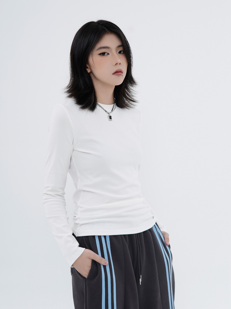 High Street Solid Color Short-Sleeve T-Shirt for Men and Women, Retro Straight Shoulder Small Collar, Fitted Y2K Style Top High Street Solid Color Short-Sleeve T-Shirt for Men and Women, Retro Straight Shoulder Small Collar, Fitted Y2K Style Top