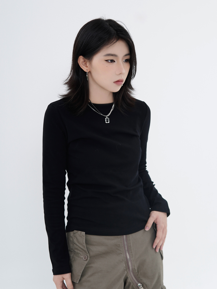 High Street Solid Color Short-Sleeve T-Shirt for Men and Women, Retro Straight Shoulder Small Collar, Fitted Y2K Style Top High Street Solid Color Short-Sleeve T-Shirt for Men and Women, Retro Straight Shoulder Small Collar, Fitted Y2K Style Top