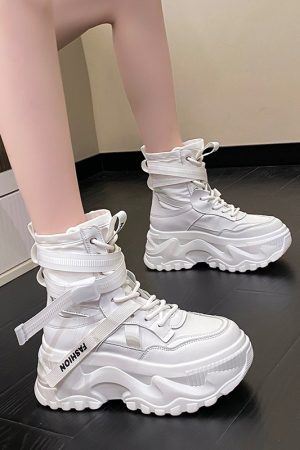 High-Top Sports Dad Shoes for Women - Versatile Thick-Soled Platform Casual Ankle Boots for Spring and Autumn