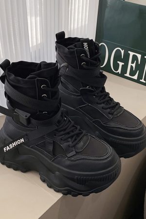 High-Top Sports Dad Shoes for Women - Versatile Thick-Soled Platform Casual Ankle Boots for Spring and Autumn