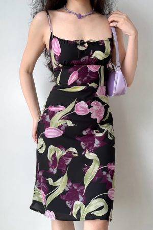 High-Waist A-Line French Vintage Tulip Slip Dress for Vacation - Go Girl Go DIY Style