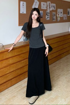 High Waist Gray A-Line Skirt for Women - Slimming Summer Versatile Style, Simple Cool Feel, Perfect for 90s and Y2K Fashion