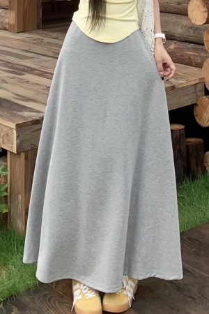 High Waist Gray A-Line Skirt for Women - Slimming Summer Versatile Style, Simple Cool Feel, Perfect for 90s and Y2K Fashion