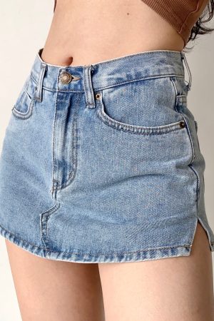 High Waist Side Split Denim Skirt for Women - Slimming Summer Skirt, European and American Style, Anti-Exposure Short Skirt